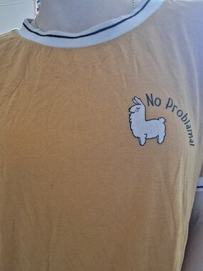 Mustard Yellow Ringer Tee with Llama "No Probllama"